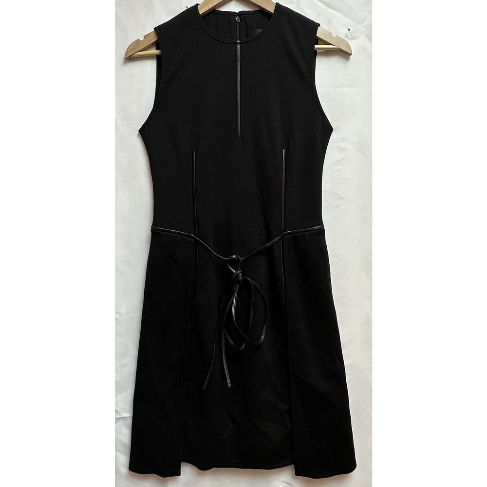Vintage Ralph Rucci Chado Wool Shift Dress Leather Trim Raw Stitch Detail Sz 4